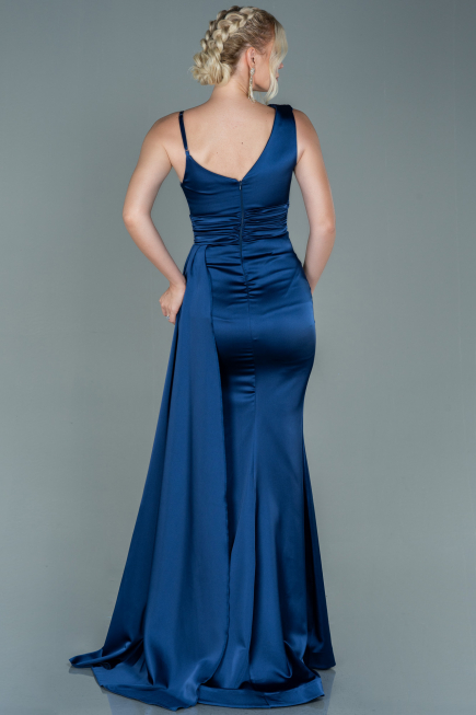 Abendkleid Lang Satin Marineblau ABU2598