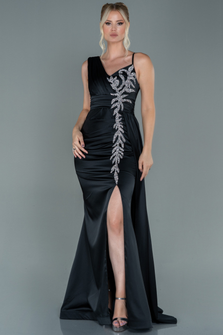 Abendkleid Lang Satin Schwarz ABU2598