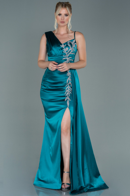 Abendkleid Lang Satin Smaragdgrün ABU2598