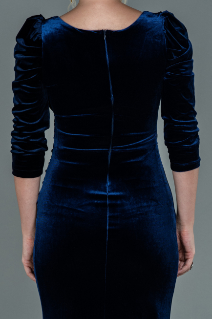 Abendkleid Lang Samt Marineblau ABU2604