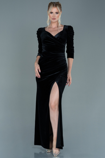 Abendkleid Lang Samt Schwarz ABU2604