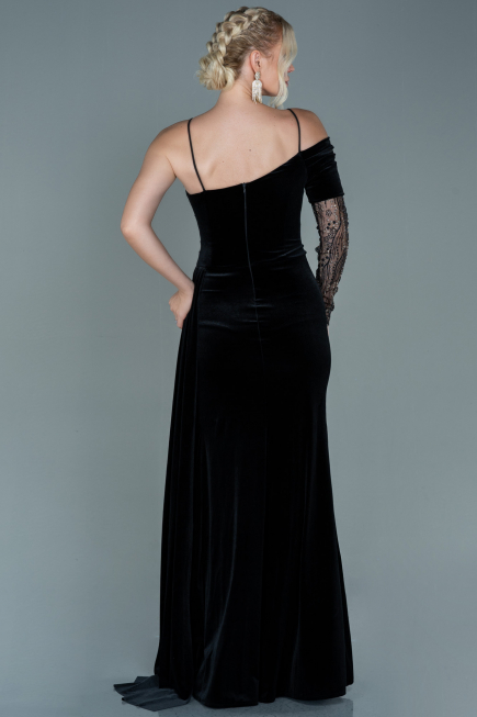 Abendkleid Lang Samt Schwarz-Gold ABU2605