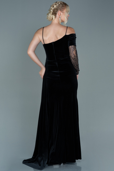 Abendkleid Lang Samt Schwarz ABU2605