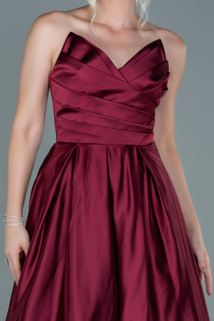Abendkleid Lang Satin Weinrot ABU2600