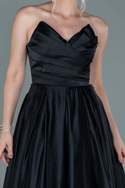 Abendkleid Lang Satin Schwarz ABU2600