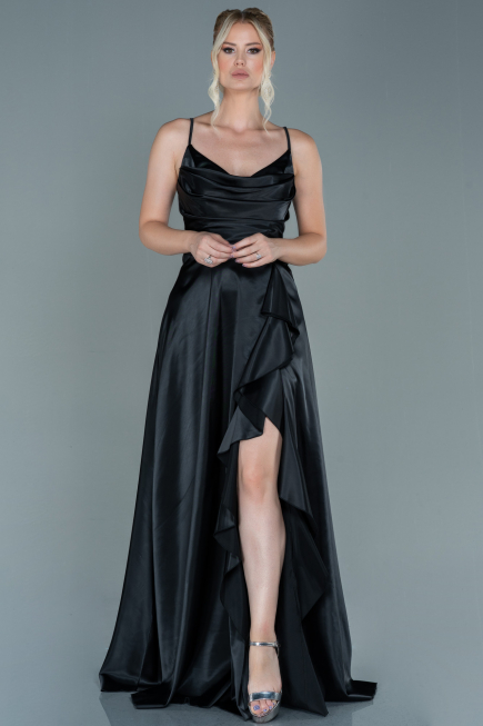 Abendkleid Lang Satin Schwarz ABU2593