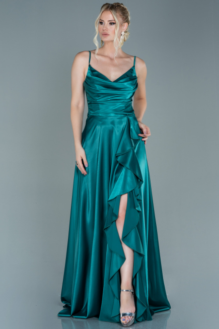 Abendkleid Lang Satin Smaragdgrün ABU2593