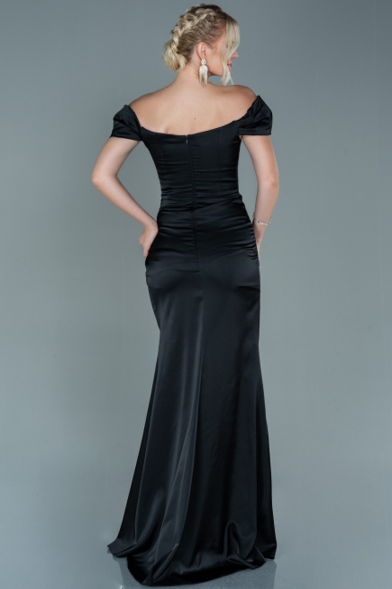 Abendkleid Lang Satin Schwarz ABU2608