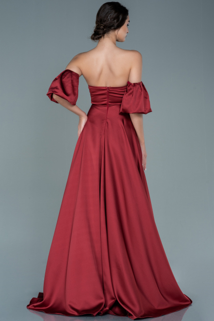 Abendkleid Lang Satin Weinrot ABU2614