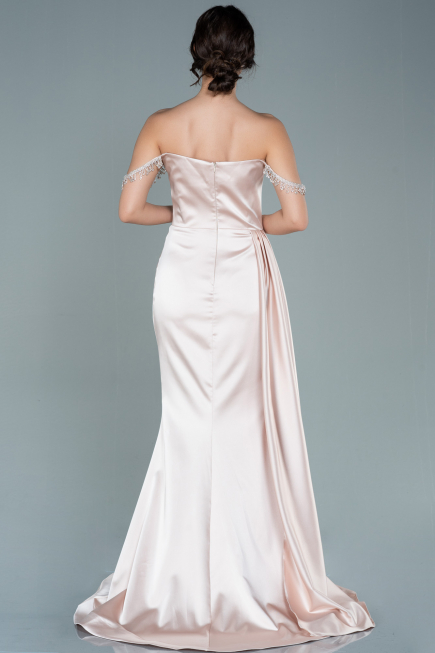 Abendkleid Lang Satin Beige ABU2618