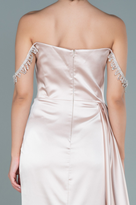 Abendkleid Lang Satin Beige ABU2618