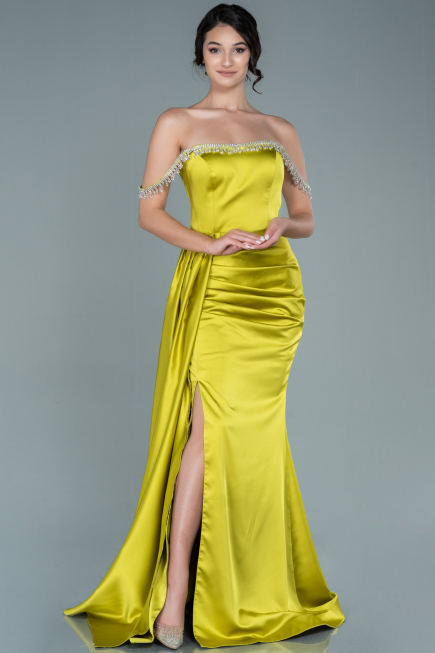 Abendkleid Lang Satin Pistaziengrün ABU2618
