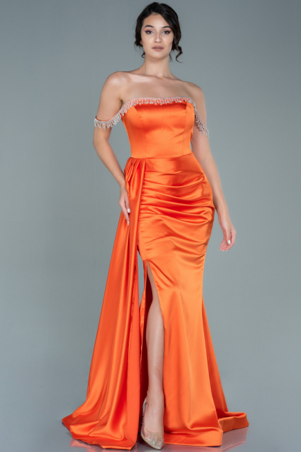 Abendkleid Lang Satin Orange ABU2618