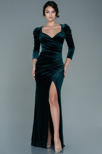 Abendkleid Lang Samt Smaragdgrün ABU2604