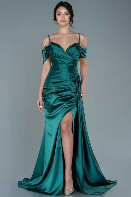 Abendkleid Lang Satin Smaragdgrün ABU2379
