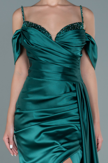 Abendkleid Lang Satin Smaragdgrün ABU2379