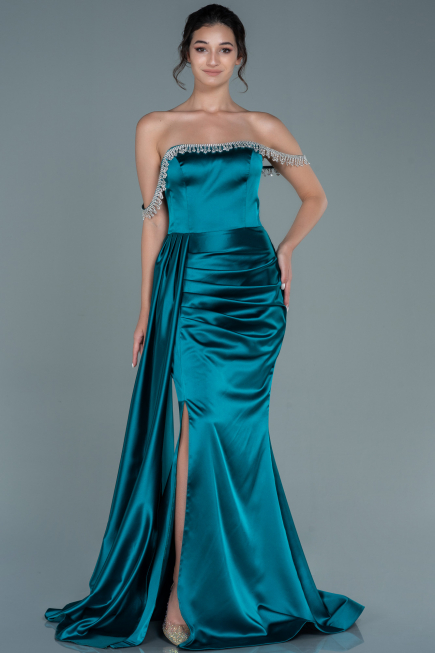 Abendkleid Lang Satin Smaragdgrün ABU2618