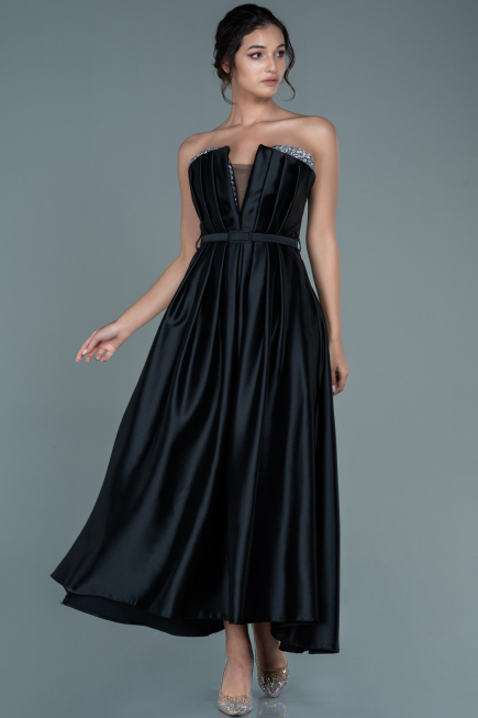 Abendkleid Midi Satin Schwarz ABK1508