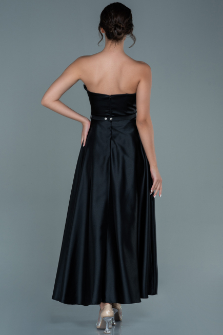 Abendkleid Midi Satin Schwarz ABK1508