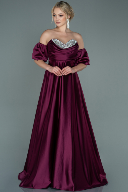 Abendkleid Lang Satin Kirschrot ABU2614