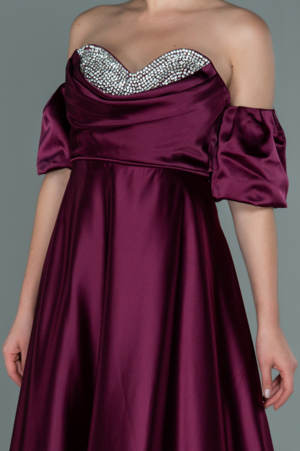 Abendkleid Lang Satin Kirschrot ABU2614