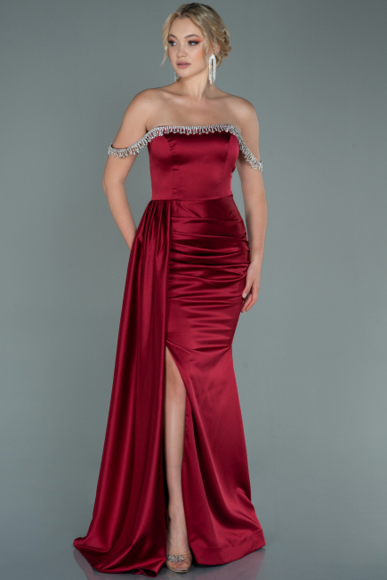 Abendkleid Lang Satin Weinrot ABU2618