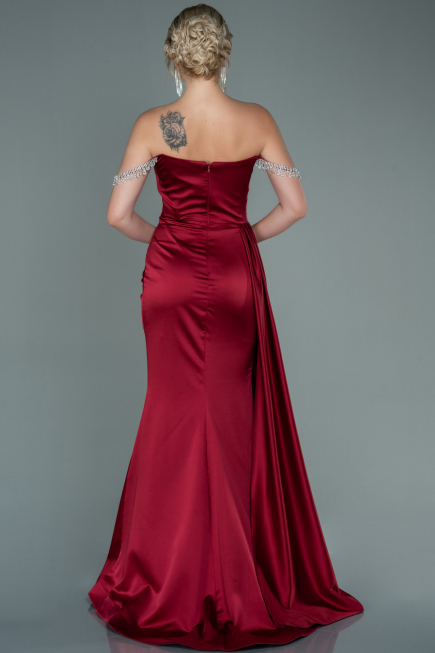 Abendkleid Lang Satin Weinrot ABU2618