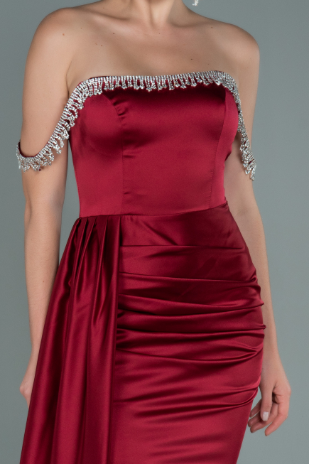 Abendkleid Lang Satin Weinrot ABU2618