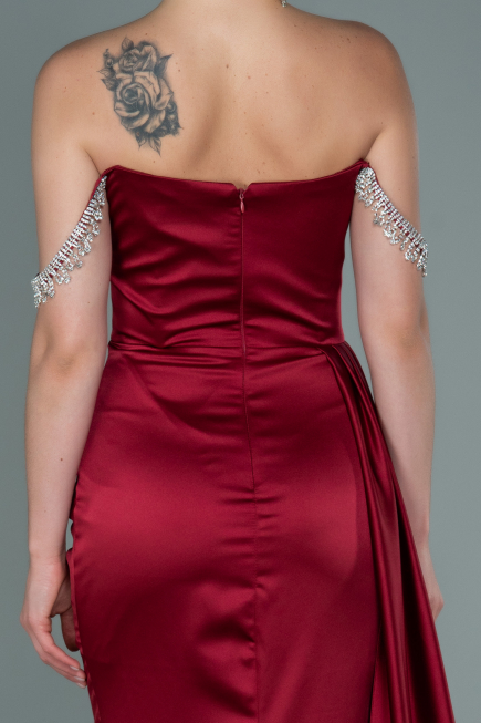 Abendkleid Lang Satin Weinrot ABU2618