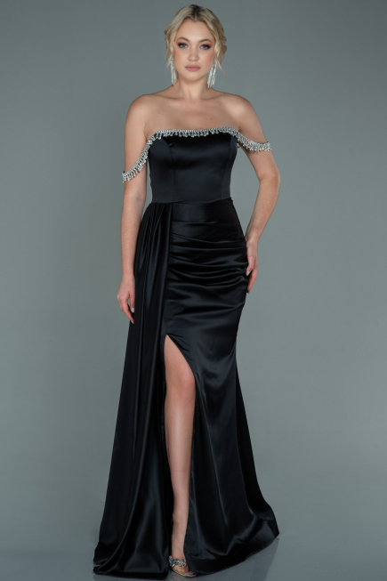 Abendkleid Lang Satin Schwarz ABU2618
