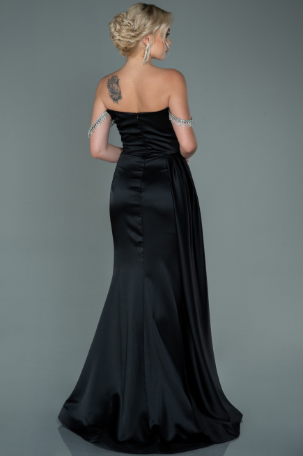 Abendkleid Lang Satin Schwarz ABU2618