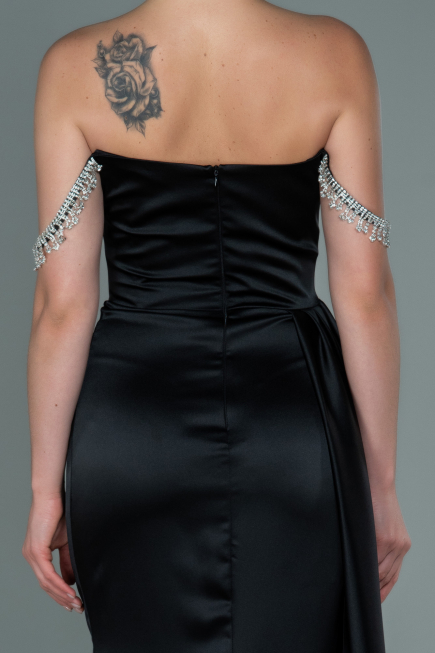 Abendkleid Lang Satin Schwarz ABU2618