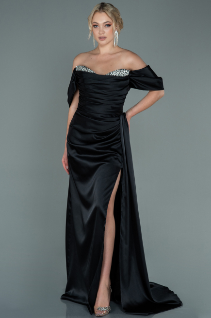 Abendkleid Lang Satin Schwarz ABU2661