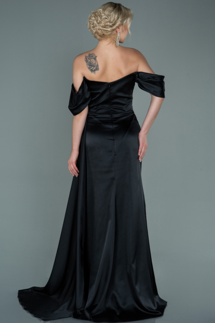 Abendkleid Lang Satin Schwarz ABU2661
