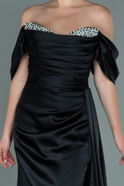 Abendkleid Lang Satin Schwarz ABU2661