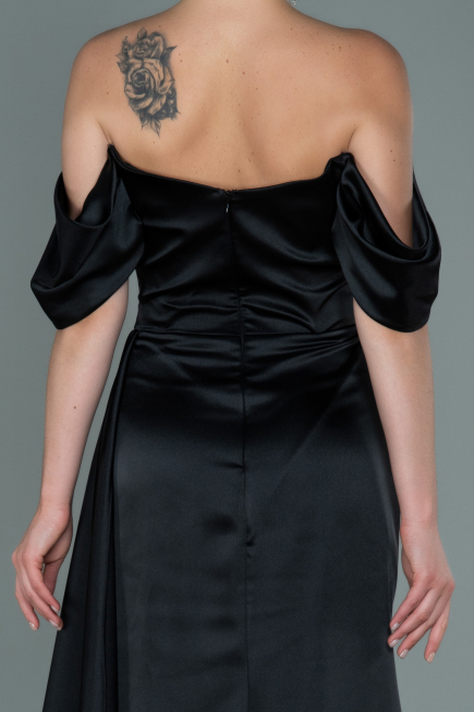 Abendkleid Lang Satin Schwarz ABU2661