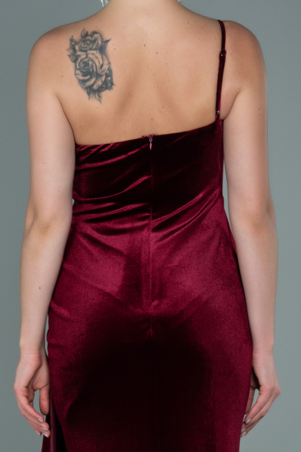Abendkleid Lang Samt Weinrot ABU2626