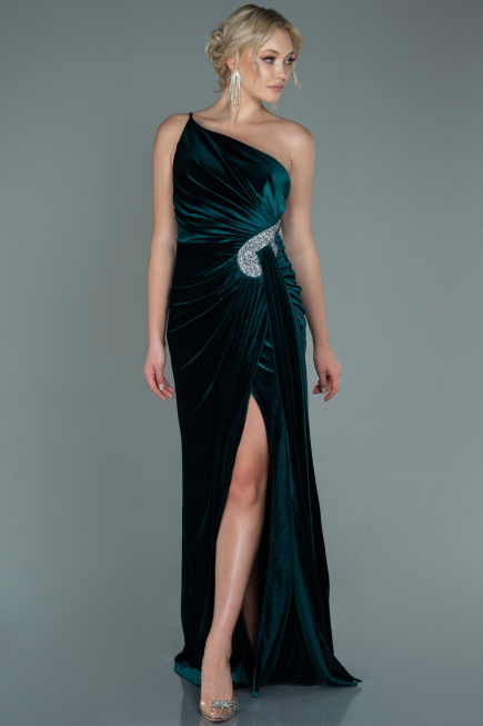 Abendkleid Lang Samt Smaragdgrün ABU2626