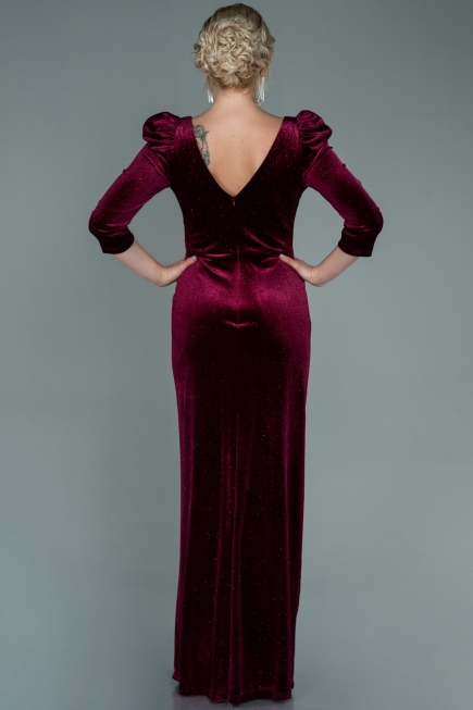 Abendkleid Lang Samt Weinrot ABU2653