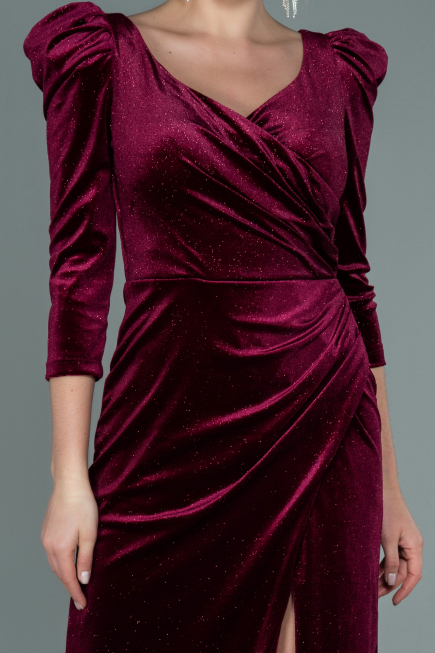 Abendkleid Lang Samt Weinrot ABU2653