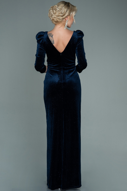 Abendkleid Lang Samt Marineblau ABU2653