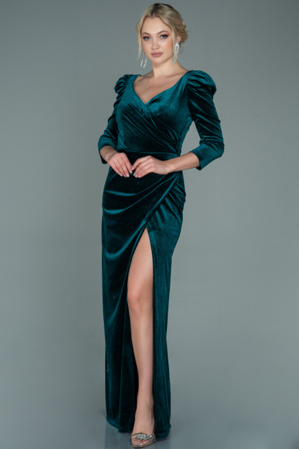 Abendkleid Lang Samt Smaragdgrün ABU2653