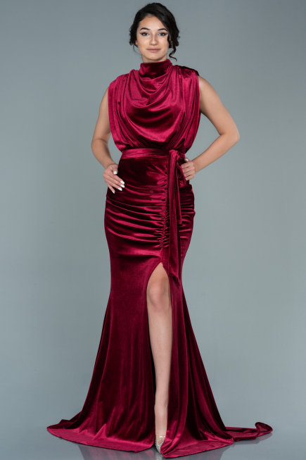 Abendkleid Lang Samt Weinrot ABU2668