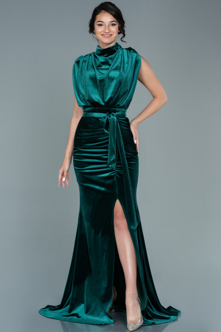 Abendkleid Lang Samt Smaragdgrün ABU2668