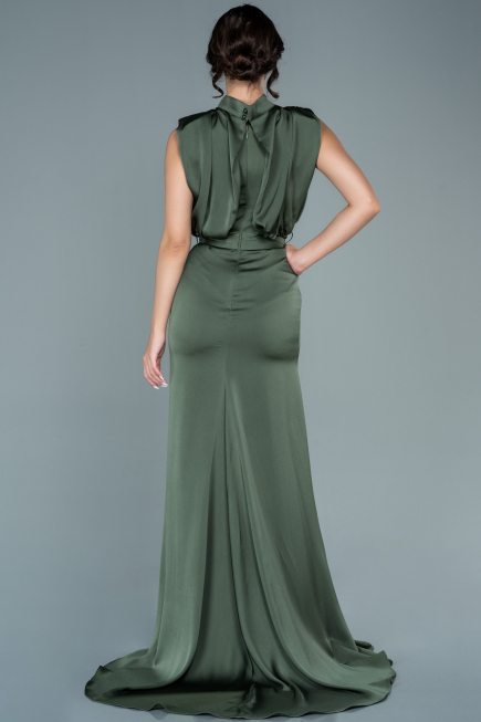 Khaki Abendkleid Satin Lang ABU2133
