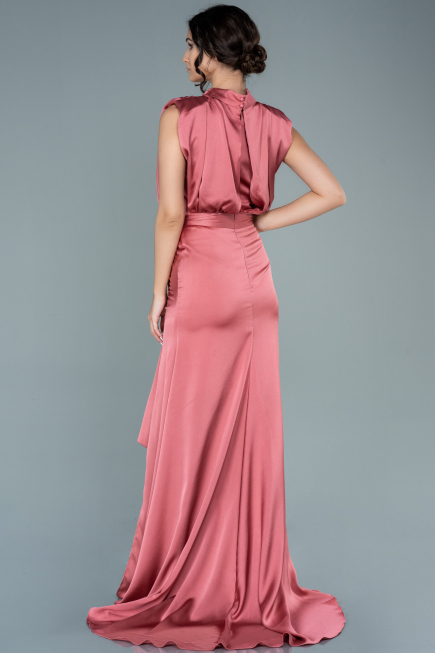 Lachs Abendkleid Satin Lang ABU2133