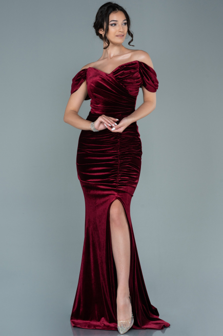 Abendkleid Lang Samt Weinrot ABU2672