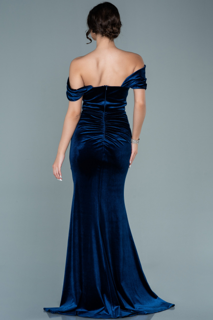 Abendkleid Lang Samt Marineblau ABU2672