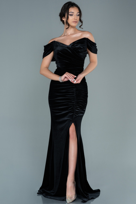 Abendkleid Lang Samt Schwarz ABU2672