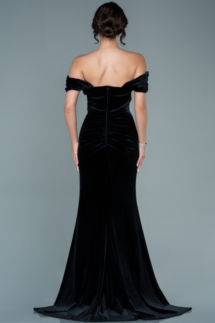 Abendkleid Lang Samt Schwarz ABU2672